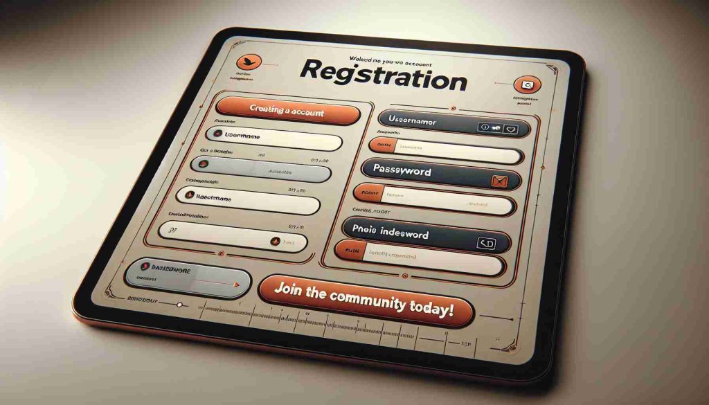 Generate a realistic HD photo featuring a digital registration screen. The screen should display a form for creating a new account, with fill-able fields for a username, password, and email address. The screen also incorporates a bold, visible button labeled 'Join the Community Today!'. The overall design should be user-friendly, with clear instructions and a warm, welcoming ambiance