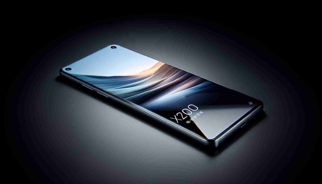 Generate an image of a cutting-edge smartphone, reflecting the latest design innovations and features. It is branded as part of a new, hypothetical 'X200' series. The image should showcase the phone's sleek lines, modern material usage, and innovative screen design, to represent the peak of current smartphone technology. The image should be a realistic HD photo mockup, portraying the phone from a perspective that highlights its design astutely.