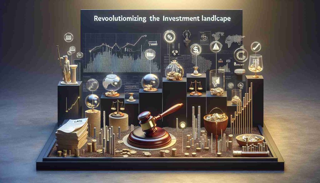 A realistic high-definition image showcasing the concept of revolutionizing the investment landscape. The scene displays a diverse set of symbolic penalties revealed by financial regulatory authorities. The penalties are depicted as symbolic items such as a gavel, legal documents, and various spoken warnings, representing different types of fines and regulations. The financial landscape is represented by charts, graphs, and representations of financial sectors. This display should portray a pivotal moment in the evolution of investment regulation.