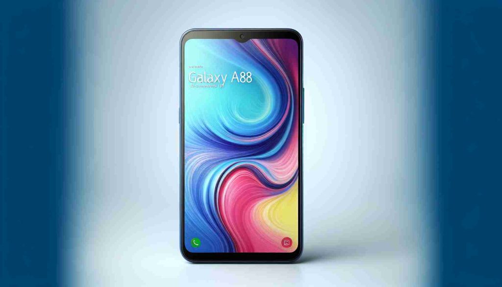 Generate a high definition, realistic image of a new, modern smartphone, dubbed as Galaxy A88. The smartphone is priced at $199 and is known for its high performance. Show the smartphone from an angle that displays its design sleekness and modernity.