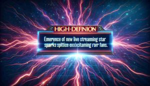 High-definition image of a headline or news title that reads: 'Emergence of New Live Streaming Star Sparks Excitement Among Fans', accompanied by a vibrant, electrified background that symbolizes the newfound excitement. The image should encapsulate the rising popularity and impact of live streaming in the digital world, still not revealing the identity of the star.