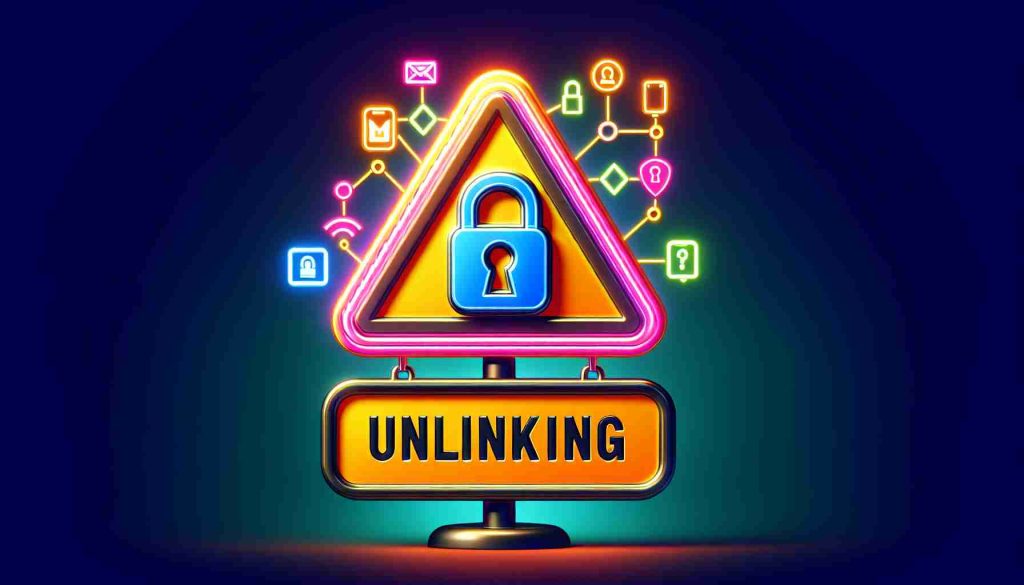 Illustration featuring a high-definition, realistic image of a bold, neon-coloured warning sign. The sign indicates the importance of unlinking your phone number from various applications for security purposes. The design of the warning sign should be eye-catching to emphasize the seriousness of the message.