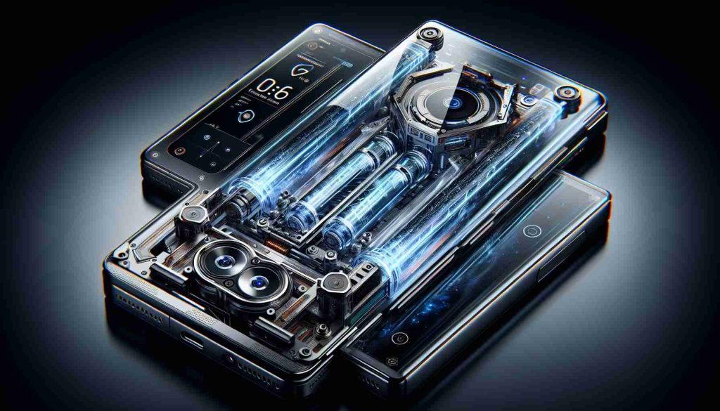 High-definition image showcasing the futuristic and innovative features of an advanced, next-generation smartphone from a cutting-edge technology brand. The phone boasts a sleek design with a large, crystal-clear screen with minimal bezels, a high-performance processor, an advanced camera module with multiple lenses, and a hefty batter life. The back panel is made of durable glass, and the phone supports high-speed wireless and wired charging. The user interface is smooth and user-friendly and the phone operates with a speed that suggests a large amount of RAM.