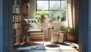 Realistic HD image of a serene indoor setting. Feature a casual setting with a comfortable, inviting chair near a window which is letting in the soft afternoon sunlight. There's an open book in the chair, displaying written sentences. Also include a nice warming cup of tea on the small table next to the chair, while the digital devices like smartphones, tablets, and laptops are off to the side, turned off or ignored. The scene should exude tranquility, mindfulness, and the joy of being engrossed in a good book.