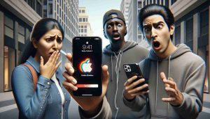 A high-definition realistic image featuring three individuals struggling with sudden shutdown issues on their iPhone 16 Pro. The first person is a Middle-Eastern woman showing frustration as her device screen blacks out. The second person, a Black man, is caught mid-conversation, surprised by his phone's abrupt shutdown. The third individual, a South Asian man, is bewildered as he repeatedly tries to restart his iPhone 16 Pro. Each individual's phone shows the Apple logo, indicating a restart attempt. These shutdowns occur in a modern urban setting under daylight.