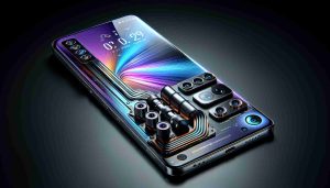 Realistic high-resolution photo of a modern smartphone dubbed as Apex X1, showcasing its exciting new features. The image reveals its sleek design, crystal clear display, multiple advanced cameras, and a futuristic user interface.