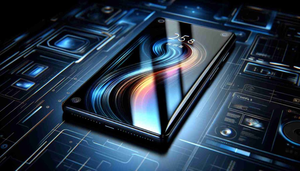 An ultra-high-definition image showcasing the futuristic design and intriguing details of the yet-to-be-released Galaxy B38 Smartphone. It should emphasize the sleek contours, vibrant screen display, cutting-edge camera technology, and advanced features unique to the device - all set against a backdrop that emphasizes high tech and innovation. Make sure to highlight the beautifully crafted glass back panel and the minimalistic button design that adds to the overall elegance and sophistication of this gadget. However, no company logos or branding should be included in the image.