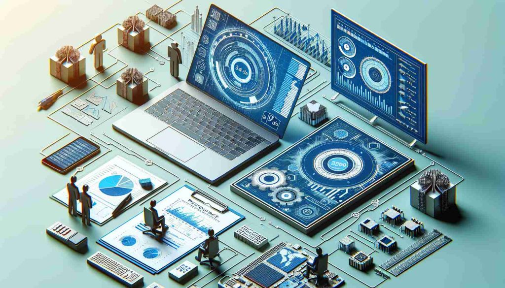 Generate a detailed and realistic high-definition image showcasing the Quarterly Performance Overview of a generic electronic components manufacturing company. The overview should include charts, graphs, and possible statistical data representing the company's performance.