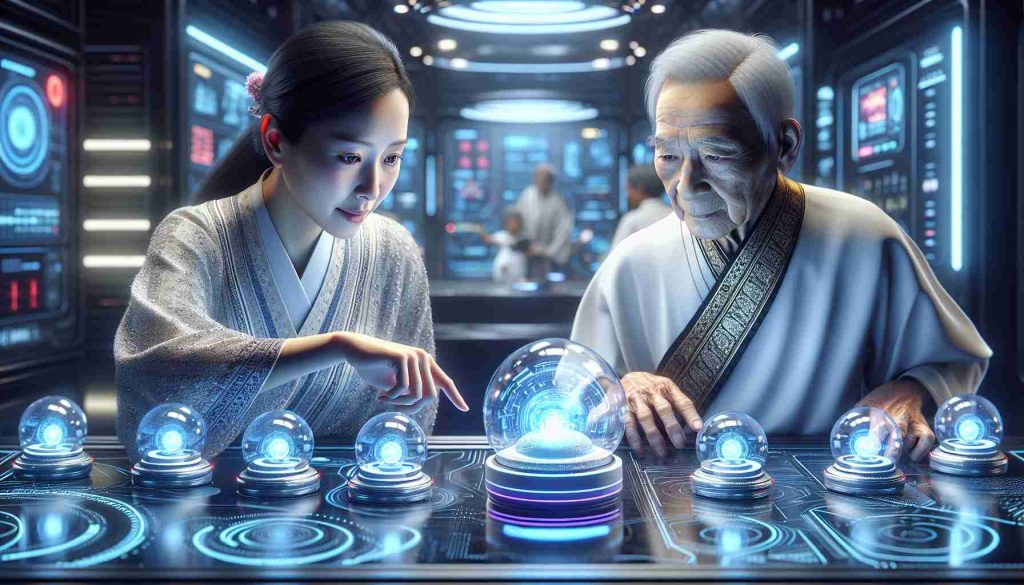 A high-definition, realistic image depicting an elderly South Asian woman and a Caucasian old man being empowered by AI assistants. They're in a futuristic room filled with various innovative technologies. The AI assistants are demonstrated as small hovering orbs with a touch of blue light. The elderly people interact comfortably with these devices, displaying their understanding and mastery over the technology. The whole atmosphere breathes a sense of empowerment and strength, a symbol of their independence, enhancing their quality of life in the technological era.