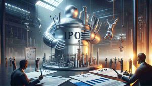 An incredibly high-definition and realistic image depicting the metaphorical representation of a major aluminum industry company preparing to spin off one of its subsidiaries for an initial public offering (IPO). There are symbolic elements like a large industrial giant made out of aluminum foil, symbolizing the parent company, holding a smaller figure that represents the subsidiary. Documents with 'IPO' written on them are spread out on a table nearby, signifying the ongoing process. The atmosphere is incredibly business-like, filled with energy and anticipation.