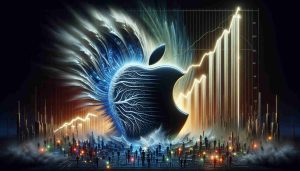 A detailed and realistic high-definition interpretation of a symbolic image representing 'Apple' as a tech company encountering uncertain future, despite market optimism. The image should show the Apple logo in the foreground, perhaps mutated or distorted to symbolize uncertainty. This is contrasted against a backdrop reflecting market optimism, possibly depicted by upward-trending graphs or charts, glowing figures, and general signs of prosperous growth. The mood of the image should be paradoxically both unsettling and uplifting.