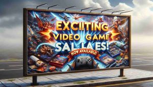 A hyper-realistic high-definition image of a banner or billboard proudly displaying the text 'Exciting Video Game Sales Now Available!'. The background could include elements related to various genres of video games such as fantasy, sci-fi and adventure. Perhaps a game controller or disc cases could be subtly placed to bring the gaming element to the forefront. The text should be engaging and vibrant, exuding a sense of excitement and enthusiasm to lure in gaming enthusiasts.