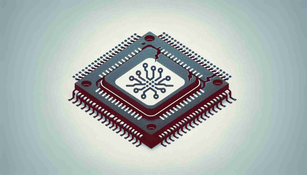 Detailed image of a generic microchip with an overlay symbolizing the discovered vulnerability. The chip should appear sophisticated and advanced, signifying its modern nature. It should be set against a simple, understated backdrop to keep the main focus on the chip and the vulnerability symbol. The vulnerability symbol could take the form of a subtle red mark or a small cracked section on the microchip.