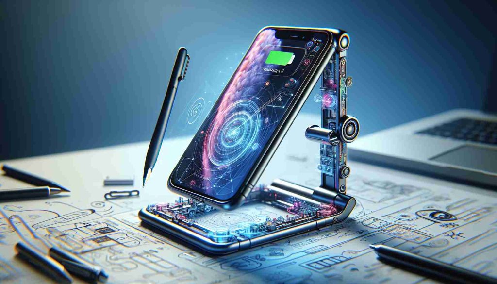 Create a highly detailed, realistic image of an innovative smartphone stand. Envision it as transformative in its design, adding a new dimension to the experience of device usage. The stand might have features like adjustable angles, wireless charging ability, in-built speakers, or other technologically advanced features. It should look sleek, modern, and ideally suited for contemporary smartphones. The picture should be high-definition, capturing the texture and aesthetics of the smartphone stand.