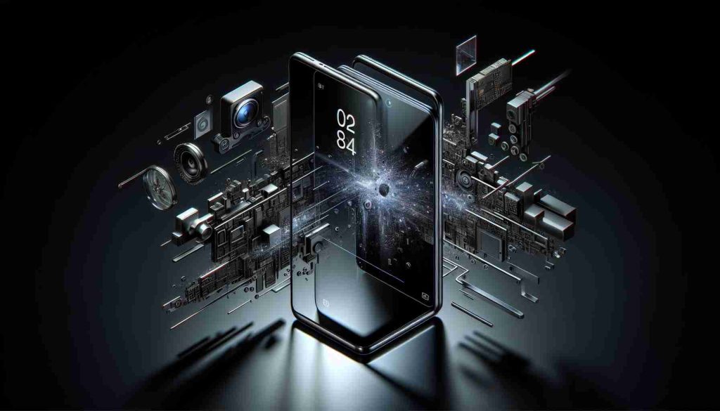 A high-definition, realistic image presenting the cutting-edge features introduced in the latest model of an unbranded, advanced smartphone. Significant details may include the sleek design, enhanced camera capabilities, larger display, improved battery life, and the incorporation of innovative technology for improved user experience.