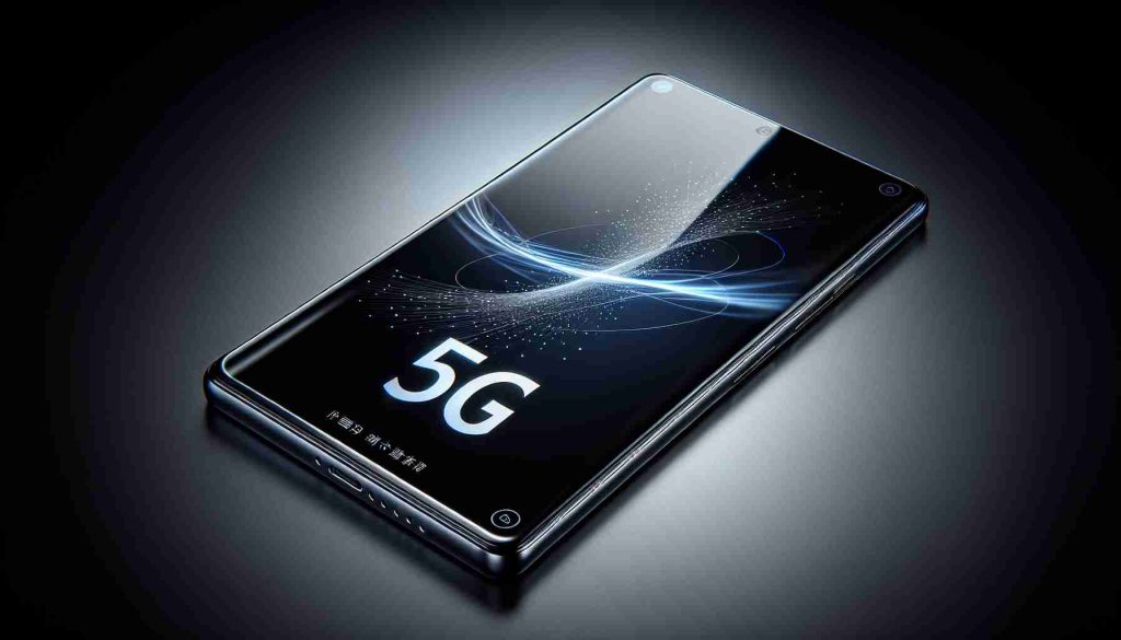 Realistic high definition image of a revolutionary new 5G smartphone model from a well-known East Asian tech company, featuring sleek lines and innovative features