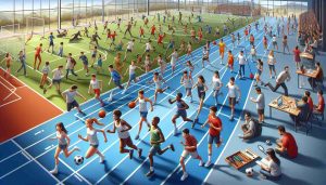 A high-definition, realistic image showcasing a thrilling chance for middle and high school students of varying gender and descent from Caucasian to Hispanic, Black, Middle-Eastern, and South Asian, to explore various sports. The scene should depict an assortment of activities, such as soccer, basketball, track, and swimming, with students enthusiastically participating and coaches giving instructions