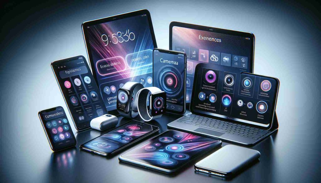 A realistic, high definition image that represents exciting updates coming to generic smart devices. The image would feature a group of stylishly designed tablets, phones, and laptops with shiny screens displaying a variety of fresh, innovative features. Perhaps there is a new voice assistant displayed on one, an advanced camera system on another, and an innovative health tracking system shown on a wrist-worn device. The devices are all elegantly arranged against a sleek, minimalist backdrop, visually underlining the sense of modernity and innovation.