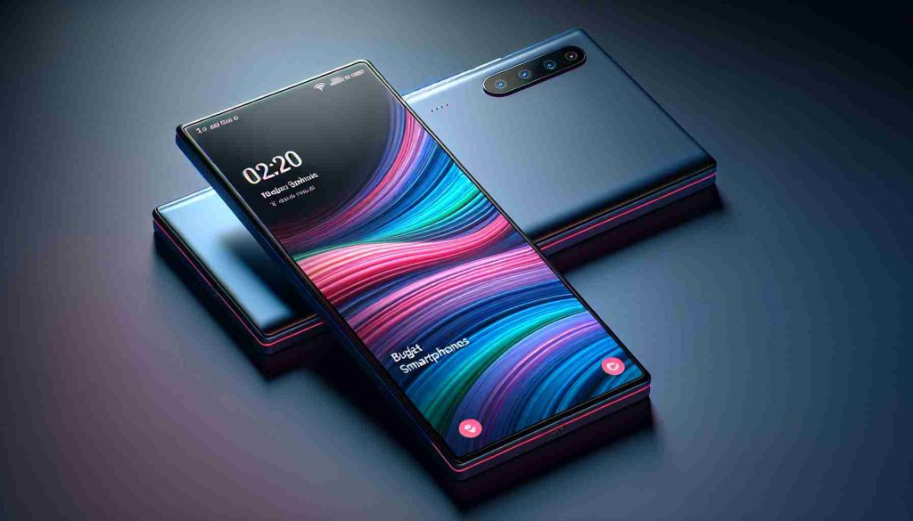 A realistic HD rendering of a fictional product, the 'StellarX Budget Smartphones'. This new line of economical but high-tech mobile devices should have a sleek, modern design, perhaps with a slim profile, large screen with vibrant colors, and a few standout features that visually differentiate it from other common smartphones. The photo should highlight the stylish aesthetics of the product and the key features that make it unique and innovative. There might also be a hint of branding indicating that it is part of the 'StellarX' product line.