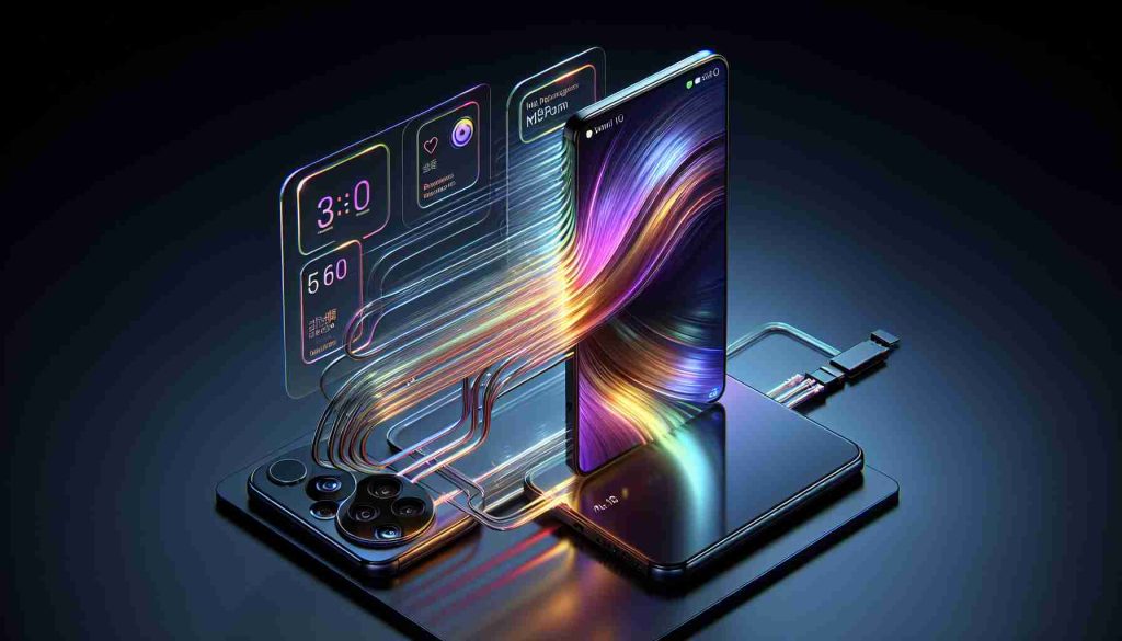 Generate a high-definition, ultra-realistic image displaying a beautifully designed modern smartphone. The phone named 'Xiaomi 14' should have cutting edge features that depict its superior performance. It should include sleek design, large curved screen, high megapixel cameras at the back, and the brand name discretely etched on the surface. The scene should indicate top-notch performance and advanced technology use by showcasing fast processing speed visuals, good battery life indicators and strong network signals on the screen.