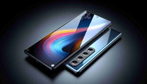 A highly detailed and realistic image of a next-generation smartphone called the 'XYZ 60 Pro'. The device flaunts a sleek design with a glass back and metal frame. It boasts a large, vibrant display that stretches from edge to edge, interrupted only by a small hole-punch for the front-facing camera. Positioned at the back are four camera lenses, neatly arranged in a square module with an LED flash beside it. The brand logo is subtly placed at the bottom. This cutting-edge phone signifies innovation and promises advanced technology.