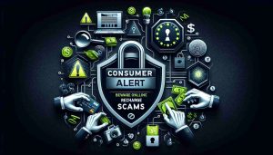 Create a realistic high-definition image that conveys a warning concerning online recharge scams. As elements, include recognizable symbols associated with online scams like a dubious lock, sneaky hands trying to grab a credit card, a tampered internet signal, dollar signs, etc. The visible text should read 'Consumer Alert: Beware of Online Recharge Scams'. The overall tone should feel serious and cautionary.