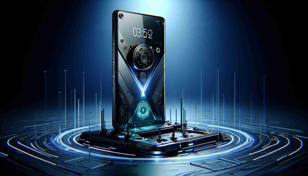 High-definition, realistic image showcasing the unveiled exciting features of an upcoming, futuristic smartphone dubbed as 'Mystic X'. This highly-anticipated device comes with groundbreaking technologies and eye-catching design, capturing the epitome of modern gadgetry. The image should depict the sleek design of the phone, cutting-edge camera capabilities, ultra-high-resolution display and revolutionary security features such as facial recognition and fingerprint sensor. The environment around the gadget should be filled with an aura of modernity and innovation, enhancing the anticipation and excitement for the forthcoming device.