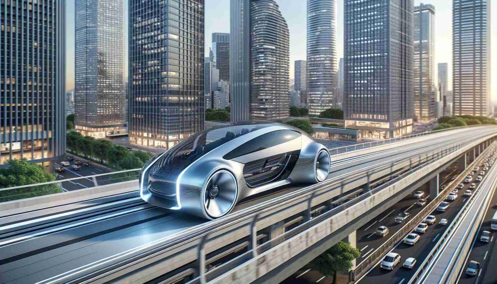 A highly detailed, realistic image showcasing the modern urban transportation concept by a renowned Japanese automaker. The futuristic design includes eco-friendly elements and high-tech features, smoothly embedded in a potentially crowded urban setting with tall buildings in the background. The vehicle itself is sleek, perhaps even levitating, and streamlined, meant for optimal energy efficiency and speed.