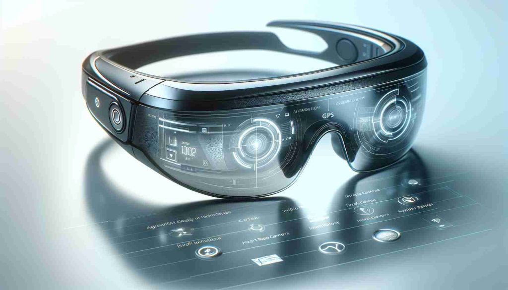 Detailed high-definition image of futuristic smart glasses, symbolizing the advancement of wearable technology. The design is sleek and revolutionary, with high-tech features like touch controls, built-in camera and augmented reality display. The glasses are placed on a clean white surface, reflecting their elegance and sophistication. The background is soft-focus with complimentary lighting to accentuate the smart glasses. Also indicate invisible technologies that are infused into the glasses such as GPS, Heart rate monitor, Headphones etc., to depict the comprehensive nature of these future wearables.