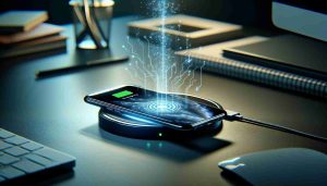 A high-definition, realistic image that visually depicts efficient wireless charging for a smartphone. The picture could show a modern phone peacefully resting on a wireless charging pad. Some form of visual effects or indicators to imply that the charging process is being maximized and highly efficient, perhaps through arrows, light particles, or glowing energy. The setting could be a clean, well-organized desktop with subdued lighting that focuses attention on the phone and its charging prowess.