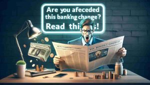 Create a high-definition, realistic image depicting a customer's shock upon discovering a significant change in banking policies. Include a newspaper or an email notification in the scene to give a clue about the banking change. Overlay the scene with text saying, 'Are You Affected by This Banking Change? Read This!'