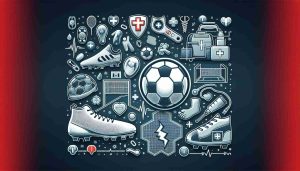 An HD image that represents the headline 'Injury Update: Key players from a famous English football team set to miss an upcoming match against another popular English football team.' It should feature symbols related to soccer, such as a ball, boots, and the pitch, along with medical and first aid symbols to suggest injuries.