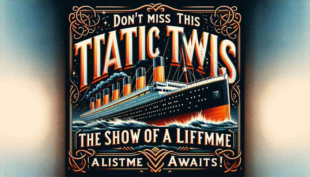 Create a realistic HD image that portrays a heart-stopping twist related to the Titanic theme! Picture a grand and monumental showcase that is billed as the ultimate lifetime experience. The phrase 'Don't Miss This Titanic Twist! The Show of a Lifetime Awaits!' should be vividly depicted in captivating and stylish typography.