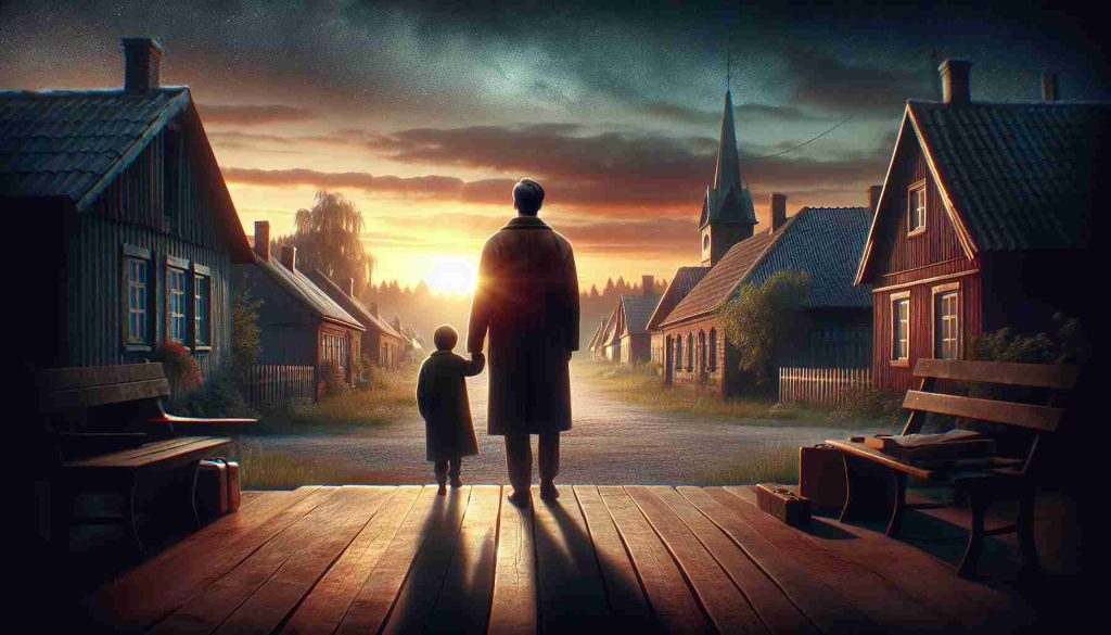 A high definition, realistic image depicting a poignant farewell scene where a leading character from a rural television drama series is shown leaving the town. The scene touches the heart and is designed to evoke a sense of emotional response, possibly inducing tears.