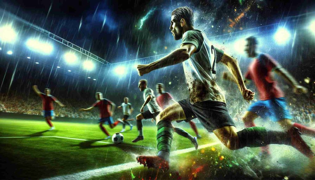 An image representing a gritty, competitive football match in high definition. Depict the intense battle between two opposing teams on the pitch, soaked with energy, enthusiasm, and the will to break a scoring drought. A looming feeling of a tough challenge awaits. Ensure a sense of realism with vibrant colors, high contrast and sharp details, but without identifying any specific team members or team logos.