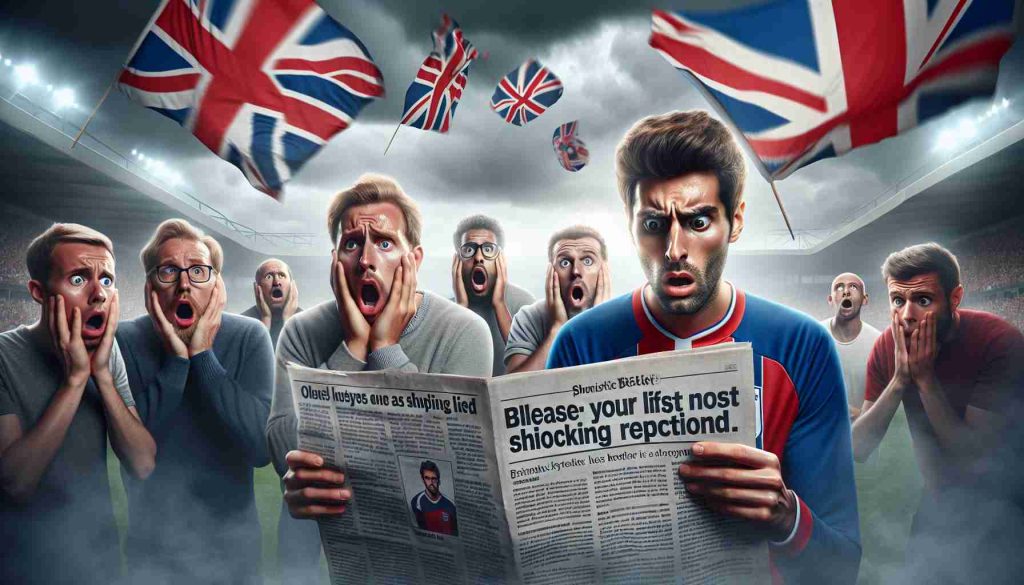 Realistic HD photo of a dramatic scene involving supporters of a renowned British football club, as they express concern about possibly losing one of their key players, a skilled left-back. The most recent development in the situation causes a shocking reaction. Please include elements such as club banners, worried facial expressions, a newspaper headline detailing the shocking update, and a football field in the background.