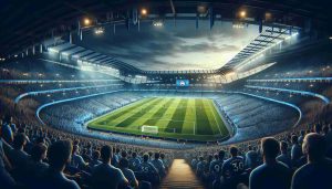 A high-definition image of a significant football match taking place in Manchester City's stadium. It is the evening time, and the game is at a critical stage. Can the home team change the course of the match, is the question. The anticipation within the spectators is palpable.