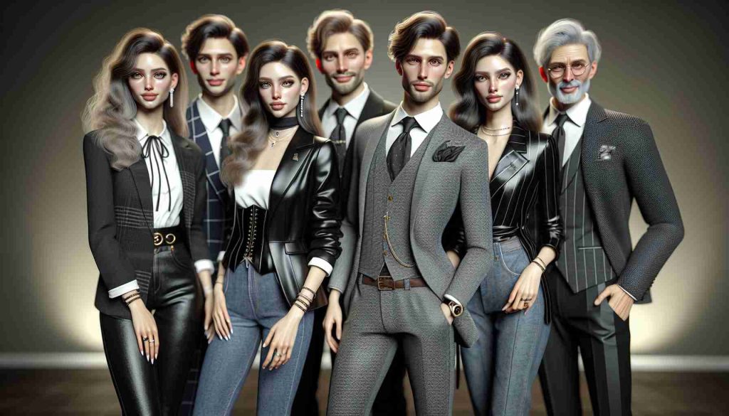 High-definition, photorealistic image of a fashionable family known as the 'Kay Family'. Each member is quintessentially stylish, with a clear indication of strong genetic resemblances among them. Their styling is splendid and tastefully done to reflect high fashion, showing off their impeccable dressing sense and glamorous attitude. Also, depict diversity in their appearances, including various age groups, hair types and skin tones to show a realistic family portrait.