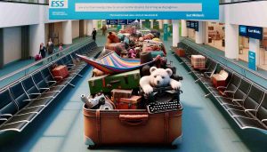 High-definition, life-like image illustrating a collection of unusual items discovered at an airport terminal, specifically East Midlands Airport. These items signify the imaginative ways travelers are stowing their belongings for air travel. The scene might include a range of items such as a giant stuffed animal toy sticking out of a suitcase, an antique typewriter carried as hand luggage, or a colorful hammock folded into a shoe box. The scene should capture the surprise and creativity inherent in these finds.