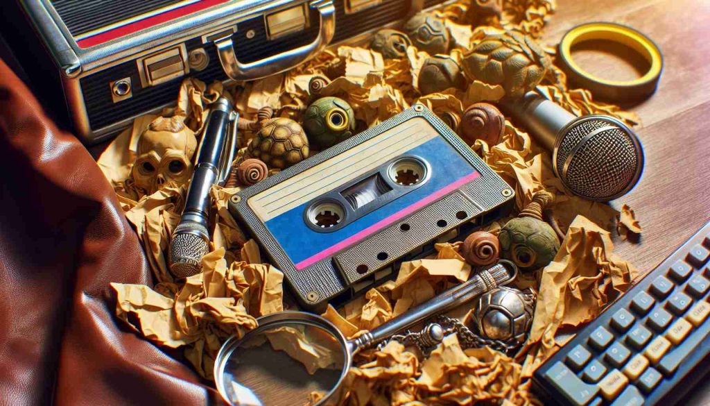 Realistic HD photo of a treasure unearthed: Lost tapes belonging to a famous and talented, yet unnamed, pop star from the 80s. The discovery is eye-opening and hard to believe!