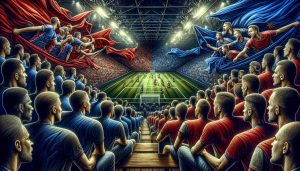 An exceptionally detailed and high-definition image depicting the thrilling atmosphere of an upcoming sports match. The underdog team sits in one corner, their faces filled with determination and raw resolve, prepared to challenge their highly-favored opponents. Colors of both teams are flying in the air, as spectators from both sides eagerly anticipate the match. All the details within the snapshot encapsulate the intrigue, suspense, and excitement surrounding the surprising possibility of the underdogs' potential upset victory.