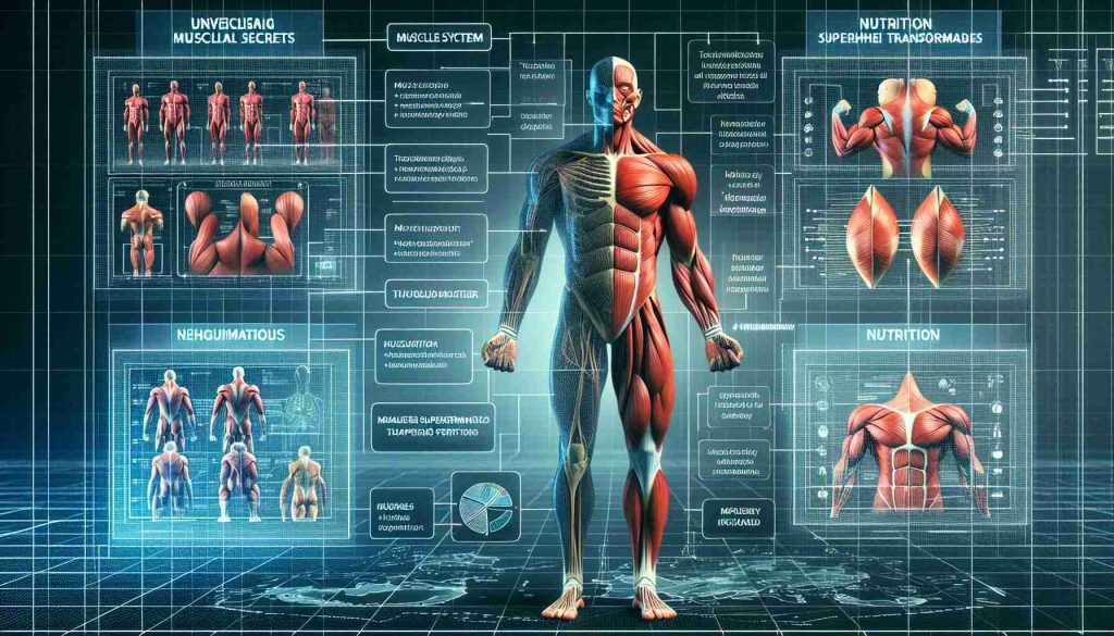 A high-definition, realistic image representing the concept of 'Unveiling Muscle Secrets: The Truth Behind Superhero Transformations'. This could include visuals like a diagram of human muscular system along with information about exercise regimens, nutrition and discipline that could lead to muscular transformations akin to superhero physiques. The diagram could display muscles in varying states of rest and flexion, indicating the effects of specific workouts and meal plans. Remember that the overall tone should be that of a fitness illustration full of details, clear labels, and descriptions, contributing to the 'unveiling secrets' theme.