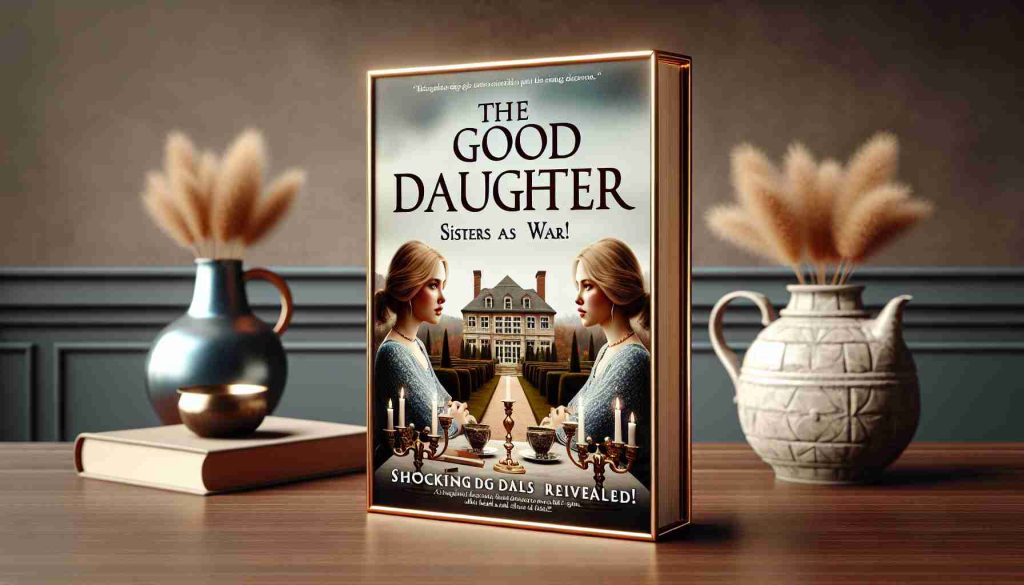 Image of a realistic high-definition cover for a fictional novel titled 'The Good Daughter: Sisters at War!' The cover suggests a narrative of riveting family drama and the theme 'Shocking Deals Revealed!' impart a feeling of suspense. The visual imagery might include two women, one of Caucasian descent and the other of Middle-Eastern descent, looking at each other in a confrontational manner, hinting at their tense relationship. A backdrop of a lavish home suggesting a setting of wealth and prosperity.