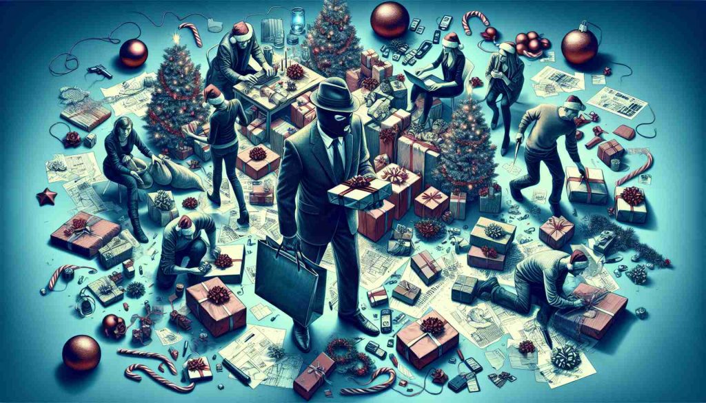 A high-definition image showcasing the hectic nature of a holiday environment, intermingled with subtle undertones of plans for revenge. Visual elements may include decorations, people busily preparing for celebrations, wrapped presents, and some hidden hints of trouble brewing such as a mischievous smile or secret notes.