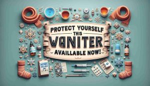 Generate a high-definition, photorealistic image depicting a wintertime health theme. There should be a banner with large, bold text that reads 'Protect Yourself This Winter. Vaccines Available Now!' along with visual symbols associated with winter such as snowflakes, woolen scarves or warm tea, and health care related items like a vaccine vial and syringe. The scene should promote a feeling of safety and care.