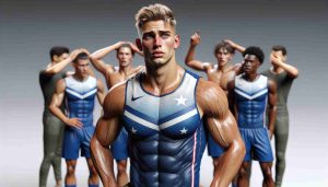 Realistic, high definition picture of a star athlete, with distinctive features such as muscly physical build, sweating, and visible signs of injury, standing beside the rest of the team who appear confused and disorganized