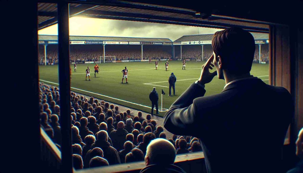 High-definition, realistic image of a significant moment at a Luton Town football match. The scene captures the anticipation in the eyes of the spectators as they hope for a change, perhaps hinted by the presence of an unrecognised figure, presumably a potential new coach, observing the game from the sidelines.