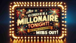 High definition, realistic image of a vibrant, attention-grabbing advertisement. The ad displays the exuberant message 'You Could Be a Millionaire Tonight! Don’t Miss Out!' in bold, enticing fonts. The background should be lively and exciting, perhaps filled with brilliant, sparkling lights evoking the sense of a big win or a grand prize. The overall theme of the image should suggest the high stakes and the potential for an overnight transformation into a millionaire, all the while radiating a sense of exhilaration and intrigue.